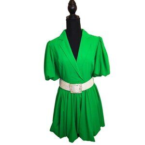 LC LIZETTE COLLECTION GREEN PEPLUM DRESS W/ SHORT SLEEVES & WIDE CRYSTAL BELT